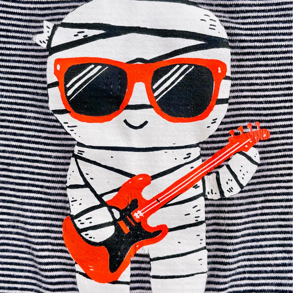 4/$20💥Halloween Mummy Rocker Onesie Bodysuit, Black White Orange, Easy Costume!